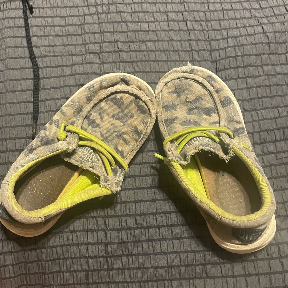 Camo Hey Dude Shoes with Neon Accents